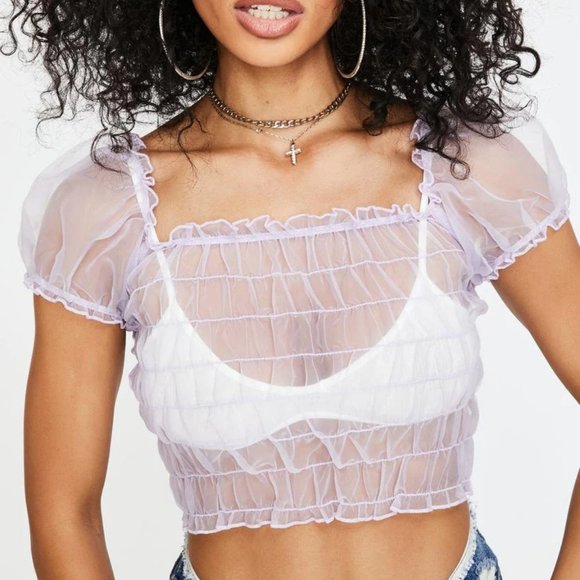 NWT Motel Marilla Sheer Crop Top - Lavender - Picture 1 of 4